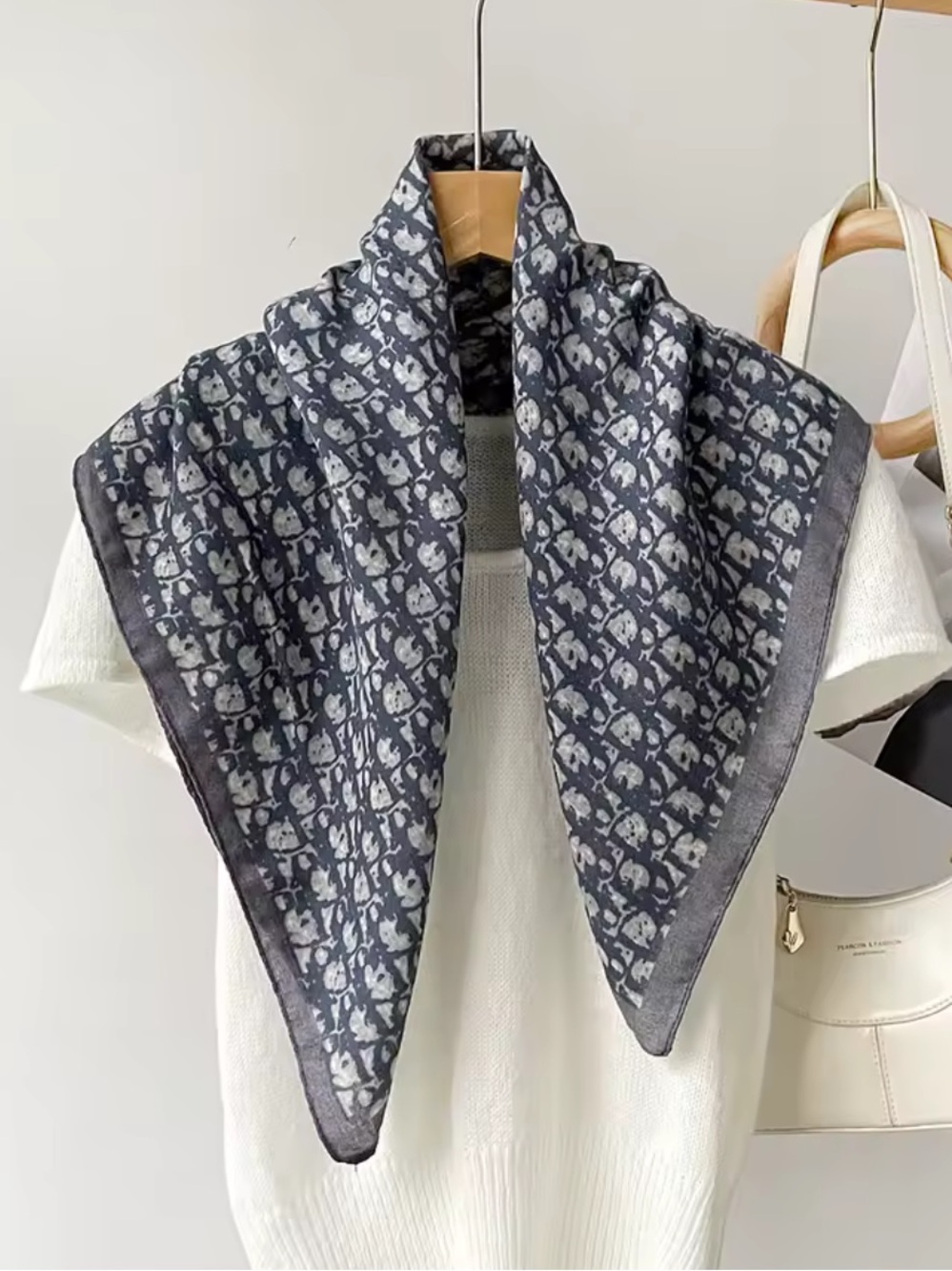 Luxury Patterned Gray Blue Women's Scarf